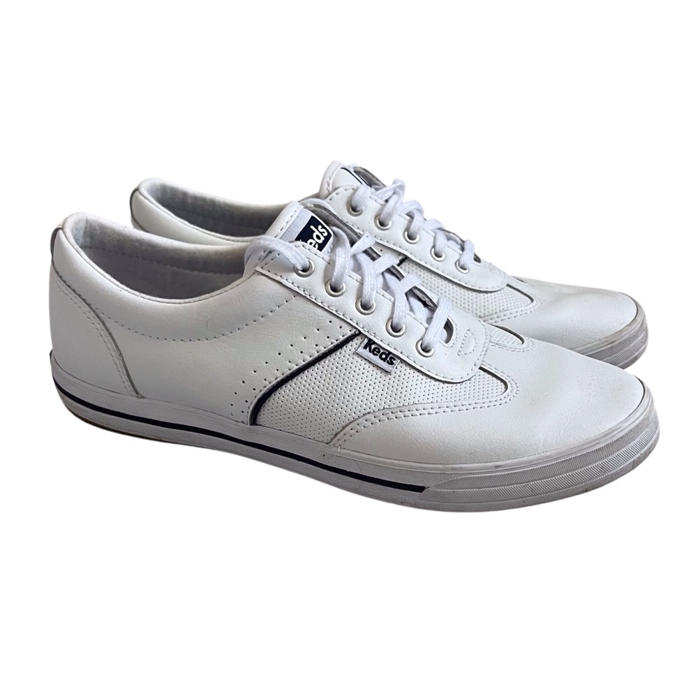 Keds Women’s Courty Core Leather Sneakers White Navy Blue Athleisure Sporty 8